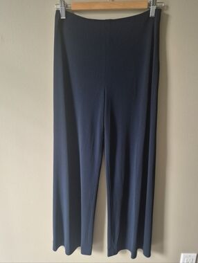 Lida Baday Navy Blue Lined Cropped Pants. Elastic Waist XS